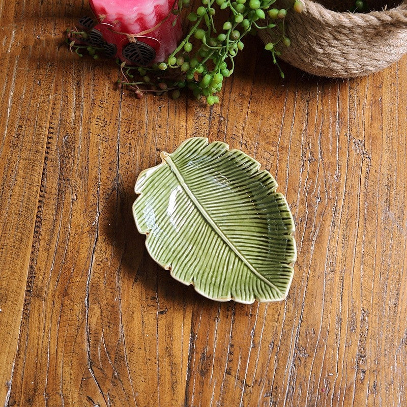 Green Leaf Horizontal Pattern Ceramic Dish Plate Melon Seed Dish Home Accessories Leaf Green Leaf Horizontal Pattern Ceramic Dish Plate Melon Seed Dish Home Accessories Leaf